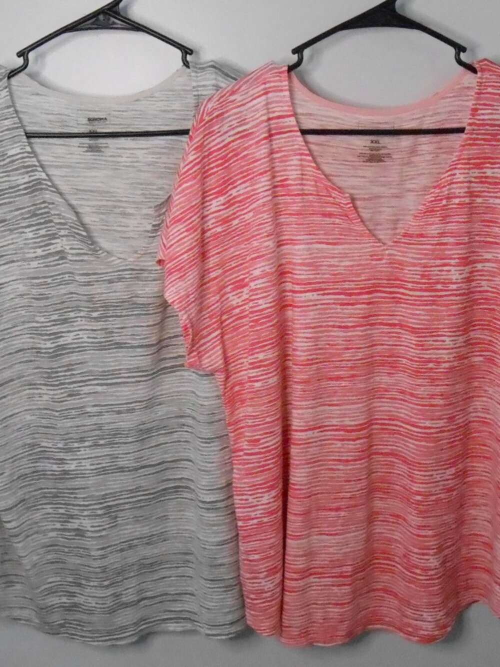 2 Sonoma Women's Short Sleeve Tops - Gray Striped And Pink Striped Size-XXL